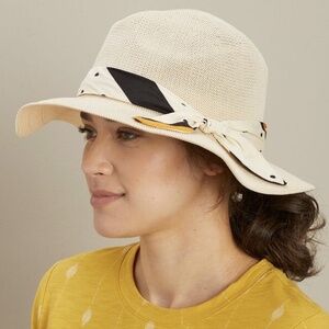 DULUTH Neutral Beige Woven Wide Brim Polka Dot Band Fedora‎ Hat Size L